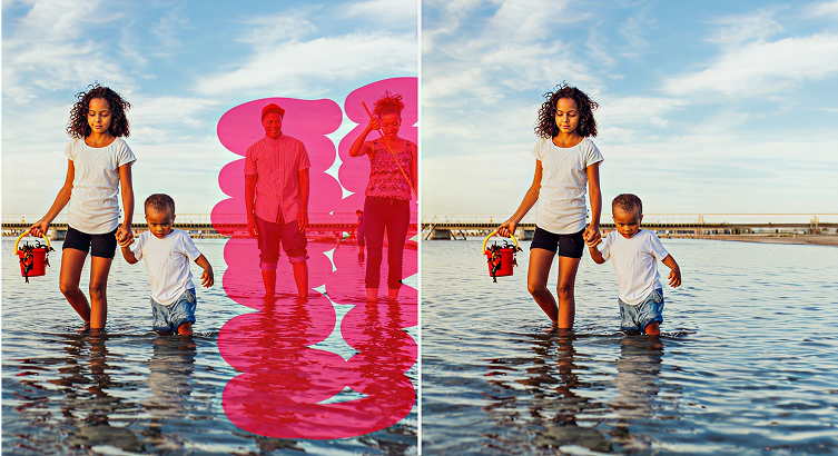 AI object remover online – before and after removing people from photo for free