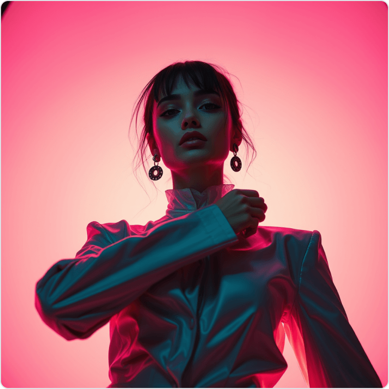 ai image generation free of a fashion portrait woman neon lighting editorial style