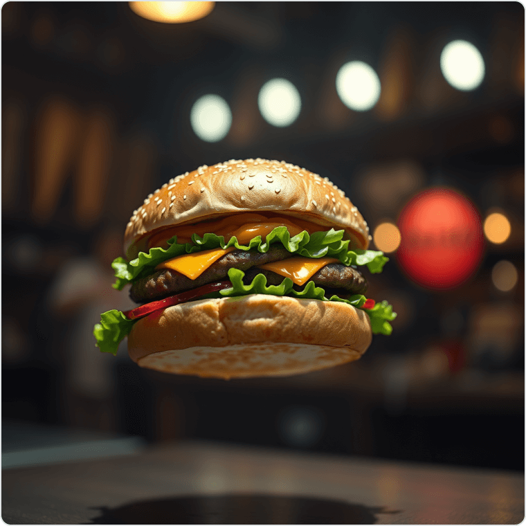 3d food ai generated image of floating cheeseburger