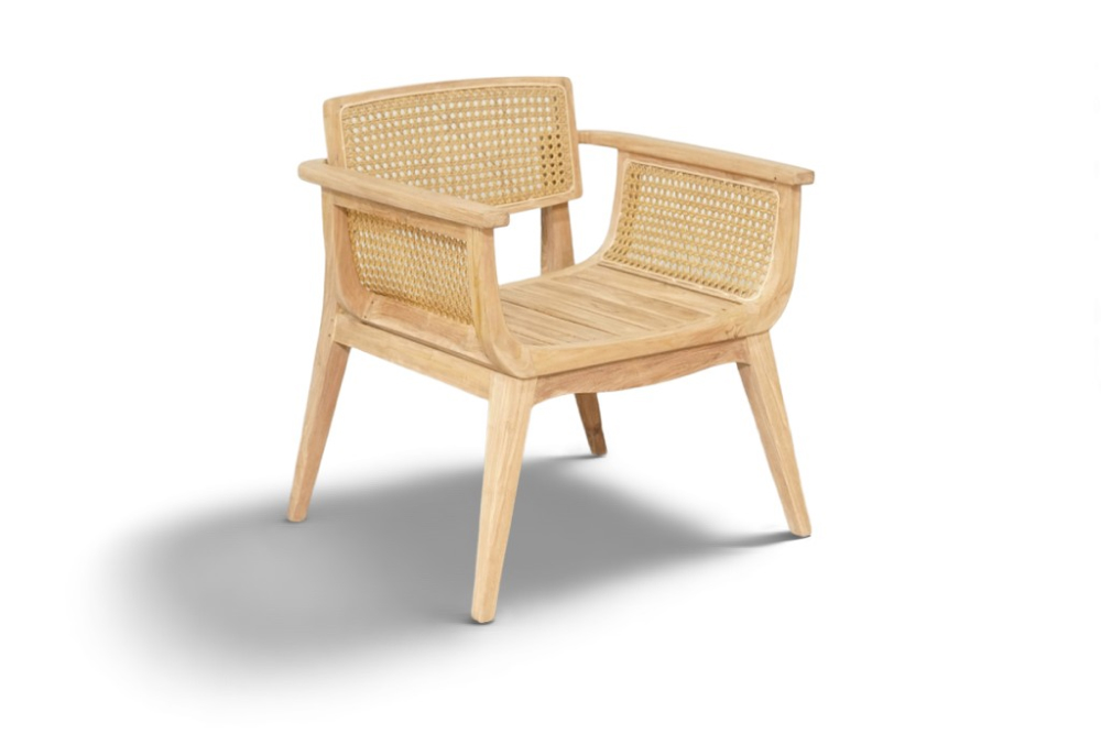 wooden rattan lounge chair minimalist furniture product photography after