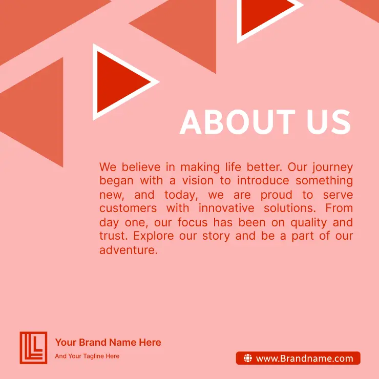 About us card template with red geometric shapes designed using a card maker online
