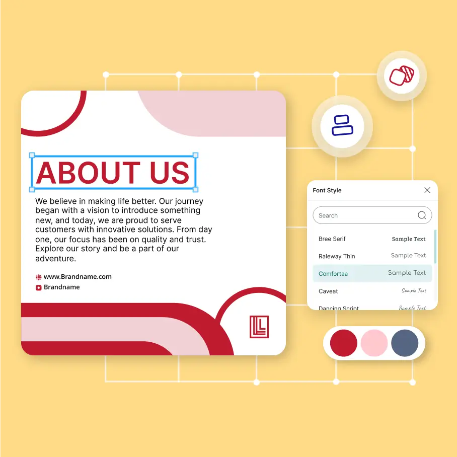 Editing about us card template with text and fonts on an online card generator. Create a custom card design