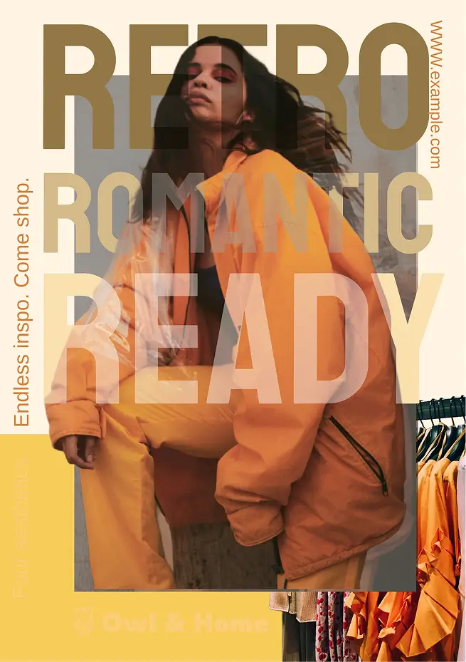 Retro fashion flyer template with bold typography and trendy streetwear design