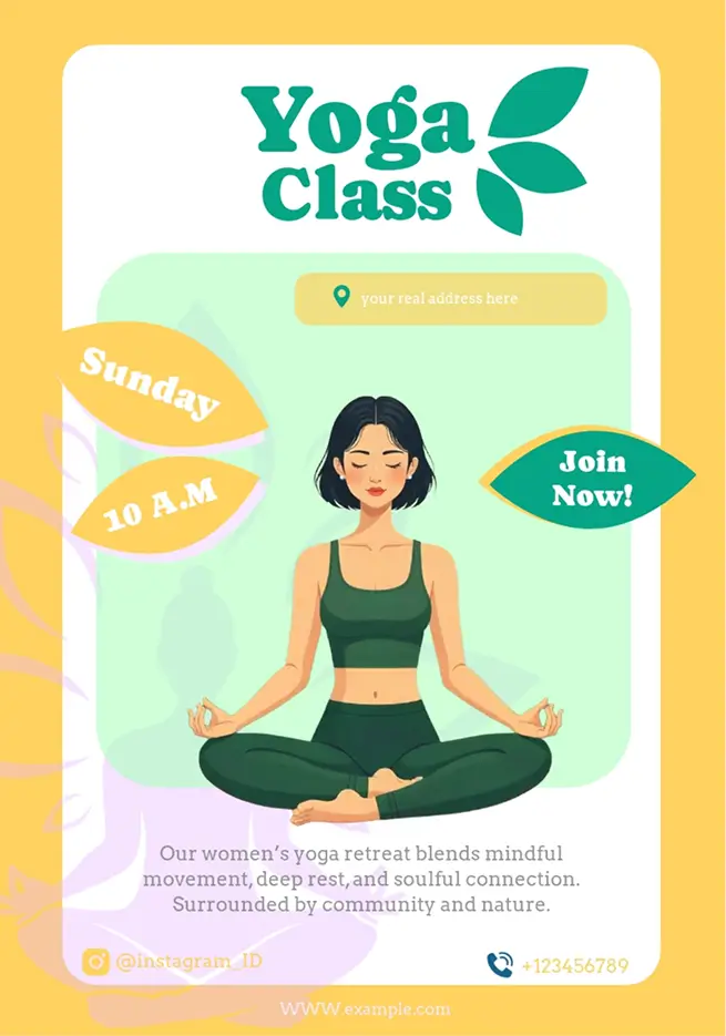 Yoga class flyer design for wellness and meditation events