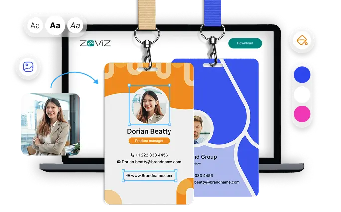 Digital ID card maker software interface allowing users to upload photo, edit text, and generate custom ID cards online