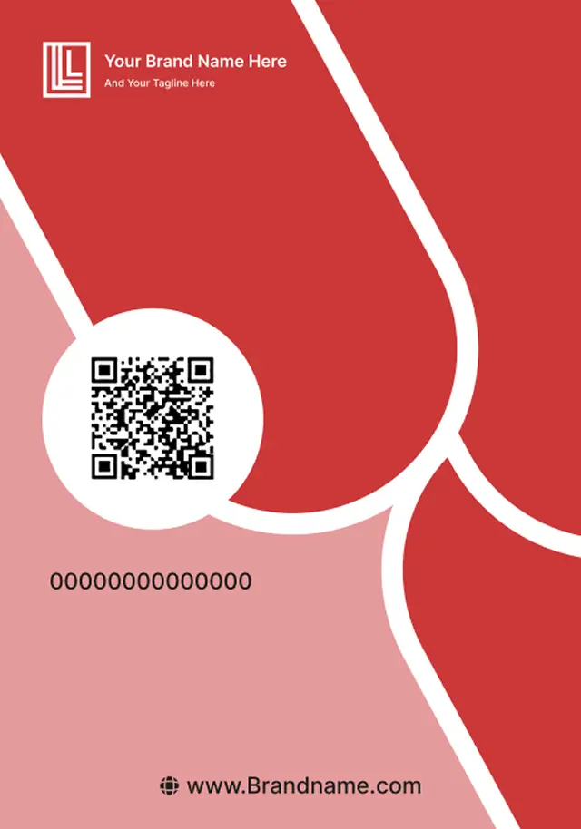 A minimalist red employee ID card back featuring a QR code, built using an online ID card maker tool