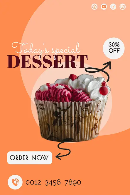 food business poster template with cupcake image promoting today’s special offer at 30% off