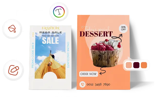 Fashion and dessert promotional posters designed free