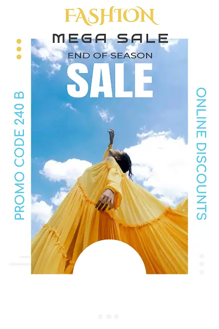 Fashion sale poster with woman in yellow dress for end-of-season online discount
