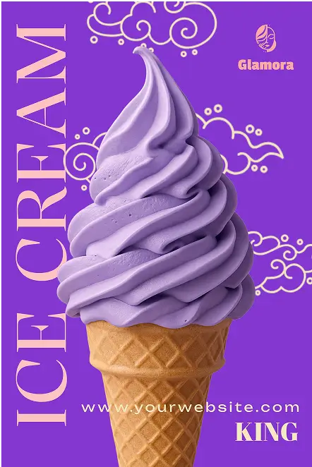 Ice cream poster design with purple swirl cone generated by AI poster maker online