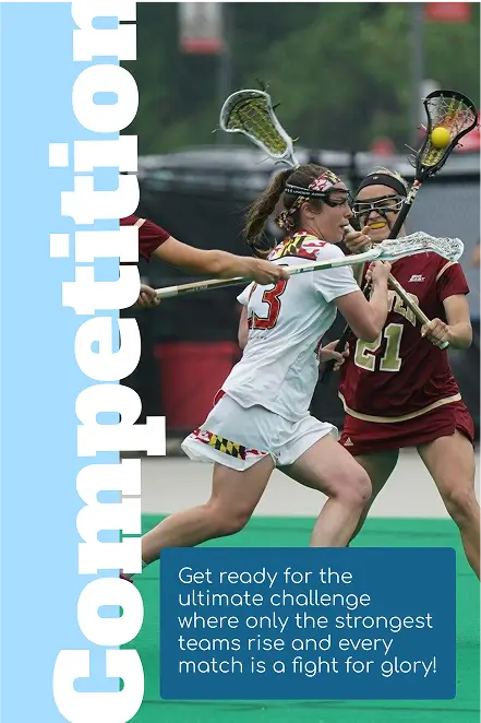 Sports competition poster with women’s lacrosse players in action